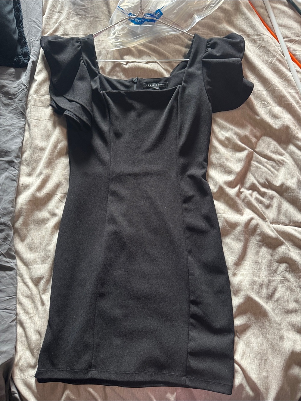 Black Puff-Sleeve Square Neck Dress